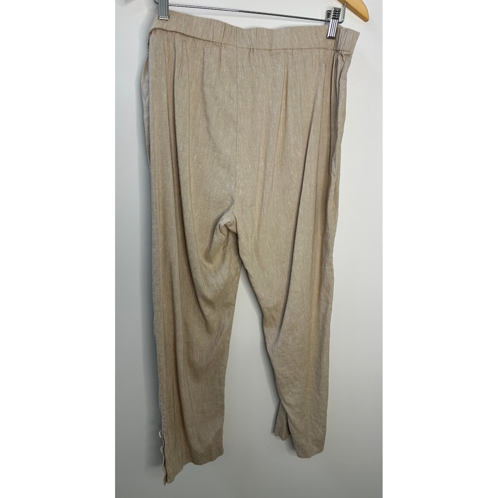J Jill Stretch 100% Linen Pants Button Hem Ankle Tan Beige Coastal Travel Resort - Picture 9 of 12